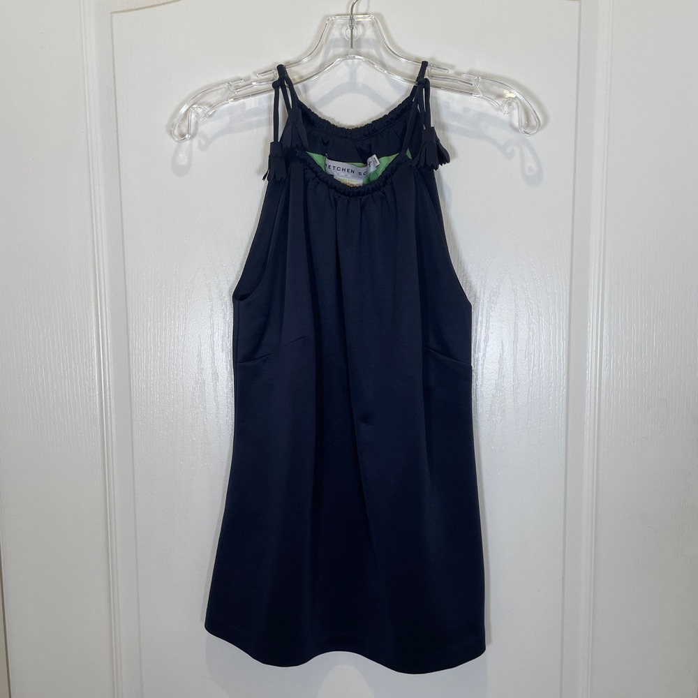 Gretchen Scott Navy Blue Halter Tank‎ Top Tassel Tie Sleeveless Womens M